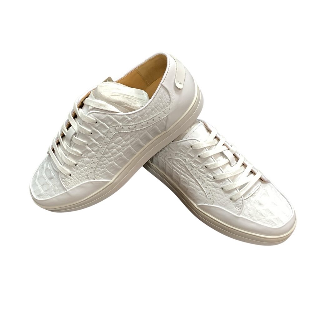 Designer style sneaker low tops White Gator pattern genuine leather shoe